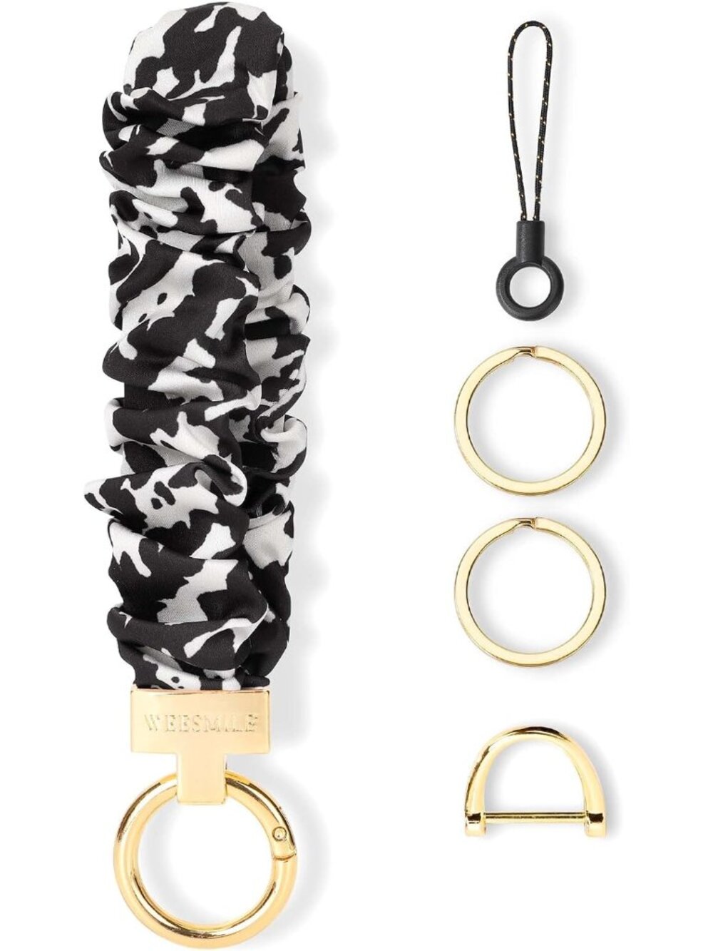 Scrunchie Keychain Wristlet for Car Key Chain with D Key Ring